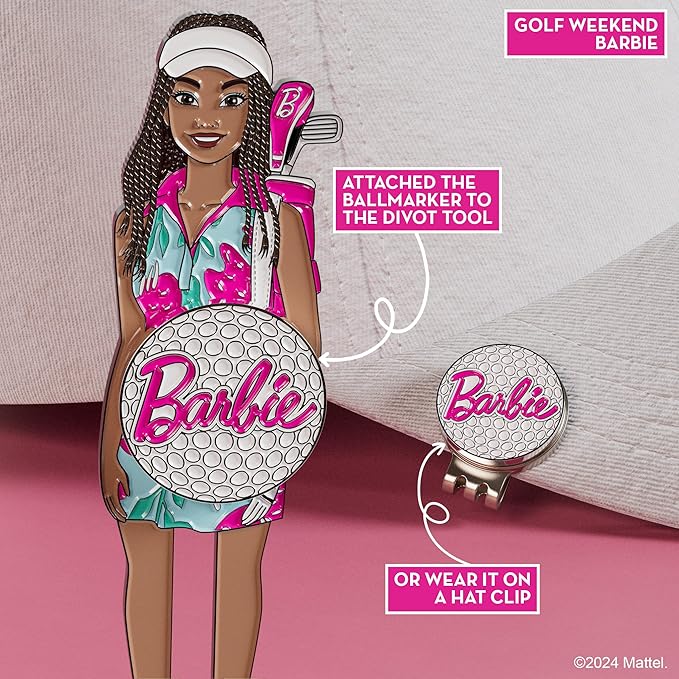 Barbie Golf Weekend Golf Divot Tool Set with Magnetic Ball Marker with Hat Clip, Pink Golf Accessories and Collectible Gift Tin, Chic Golf Tools for Women Golfers