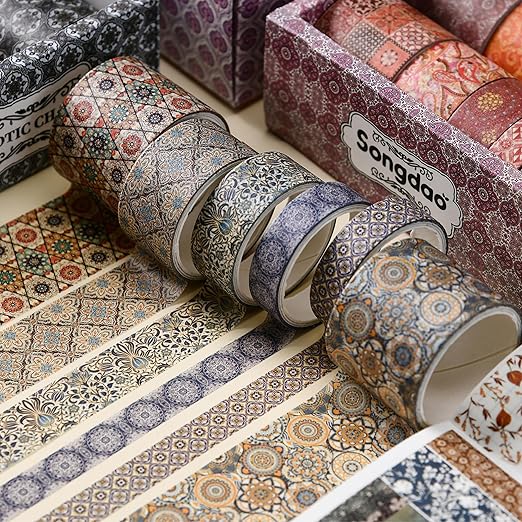 12 Rolls Exotic Charm Washi Tape Set Floral Arts Adhesive Tapes Geometric - Image 6
