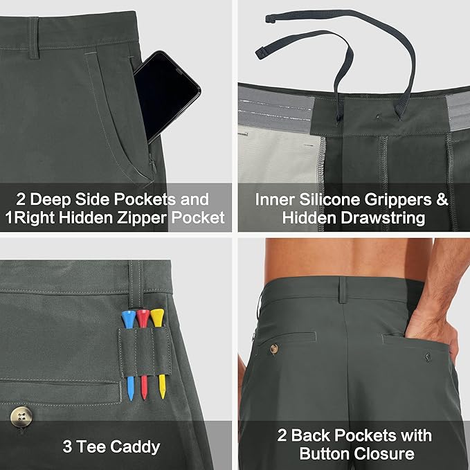 JWM Mens 7"/9" Stretch Golf Shorts - Lightweight Hybrid Casual Dress Work Flat Front Shorts with 5 Pockets Quick Dry UPF50