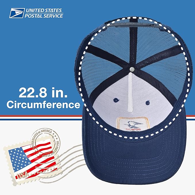 U.S. Mail Trucker Hat, USPS Eagle Embroidered Logo Adjustable Adult Snapback Cap with Curved Brim, Navy Blue, One Size