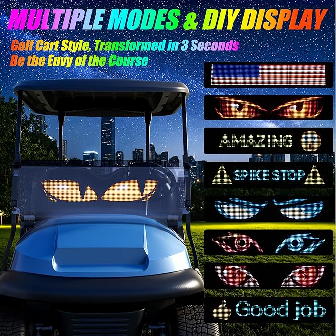 10L0L Golf Cart Devil Eyes Light Sign, Programmable Flexible Screen for Windshield, DIY Dynamic Programmable with App Control,Window Screens for Festivals, Daily
