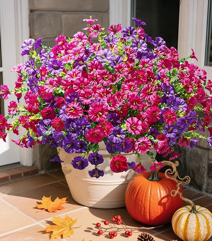 Artificial Flowers Fake Plants for Outdoors Decoration, 12 Bundles Silk Morning by Ivydale