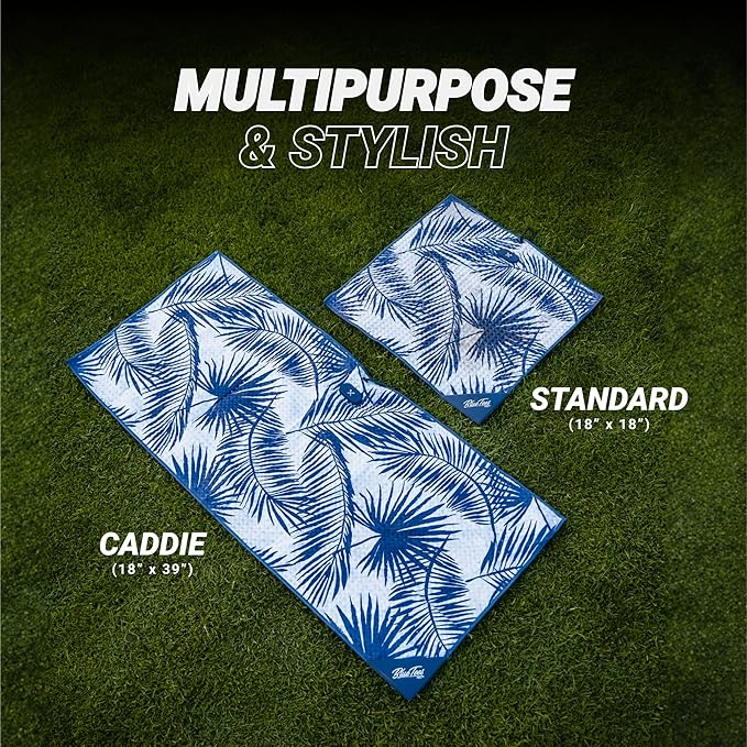 Blue Tees Golf Premium Magnetic Towel - Super Strong Magnet - Microfiber Waffle Design - Silicone Brush - Groove Cleaner - Bag Buckle - Standard & Caddy Sizes