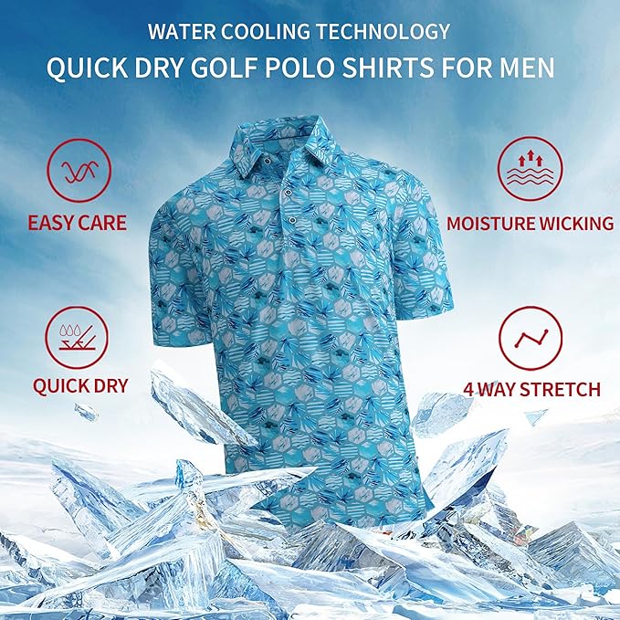 SAMERM Golf Shirts for Men Super Stretch Jacquard Dry Fit Golf Polo Moisture Wicking Short Sleeve Polo Shirts for Men