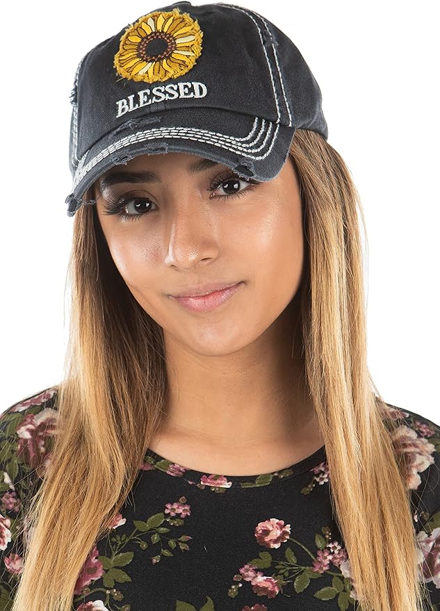 Funky Junque Distressed Vintage Baseball Cap - Embroidered Patch Women's Hat - Holiday, Lifestyle & Patriotic Designs