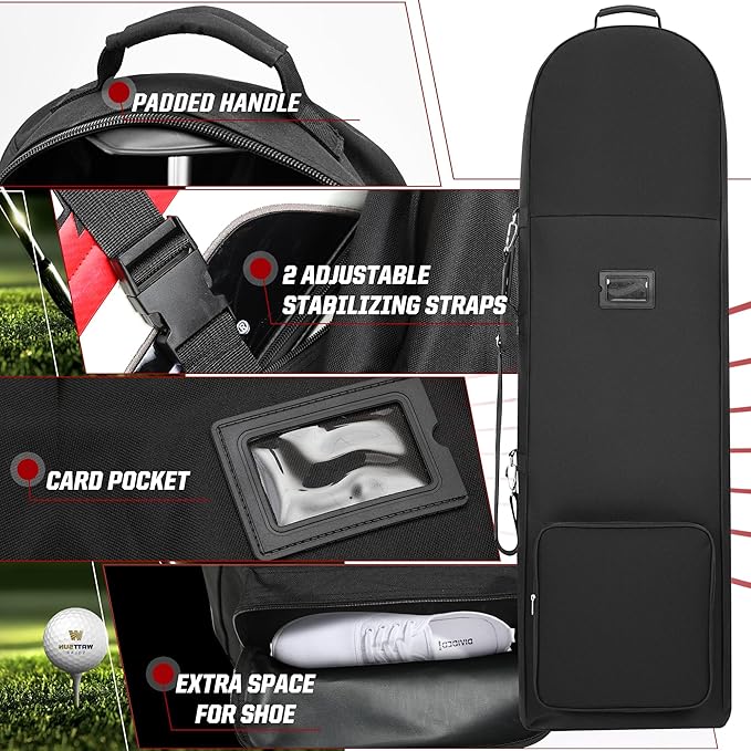 DAREKUKU Golf Travel Bags for Airlines with Adjustable Support Rod and Detachable Shoulder Straps, Hard case Top Soft Foldable Golf Club Travel Covers
