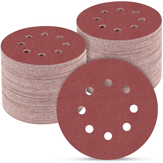 100 PCS 5 Inch Sanding Discs 180 Grit, Round Hook and Loop Sandpaper by POTUINOM