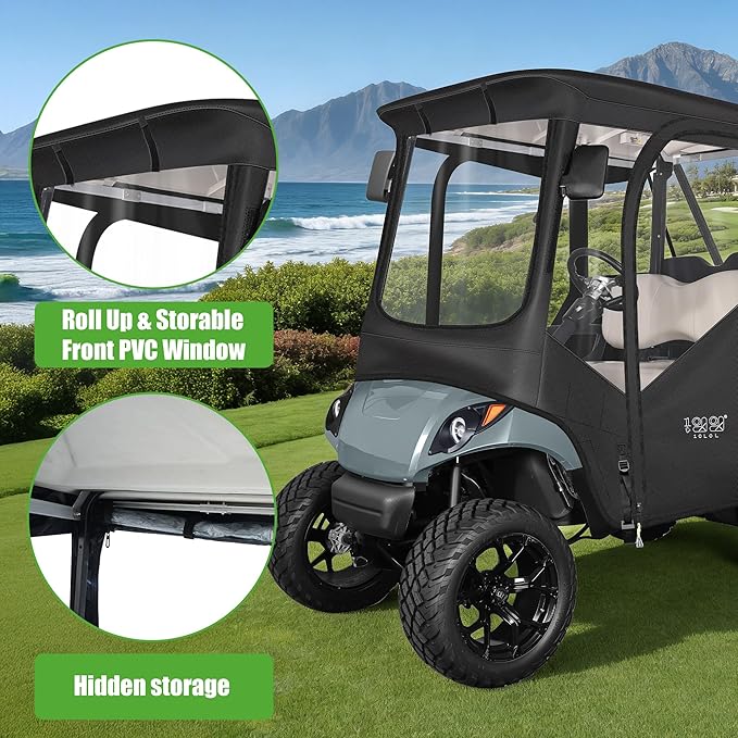 10L0L 4 Passenger Golf Cart Enclosure fit Yamaha G14 G16 G22 G29 Drive and Drive 2, 600D Heavy Duty 4 Person Yamaha Rain Cover with Clear PVC Windshield,Waterproof UV Block Oxford Cloth