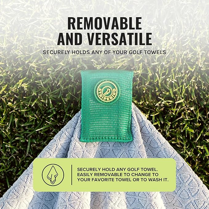 Stripebird Magnetic Clip for Any Towel - Fairway Green Golf Towel - Highest Strength Magnet - Removable