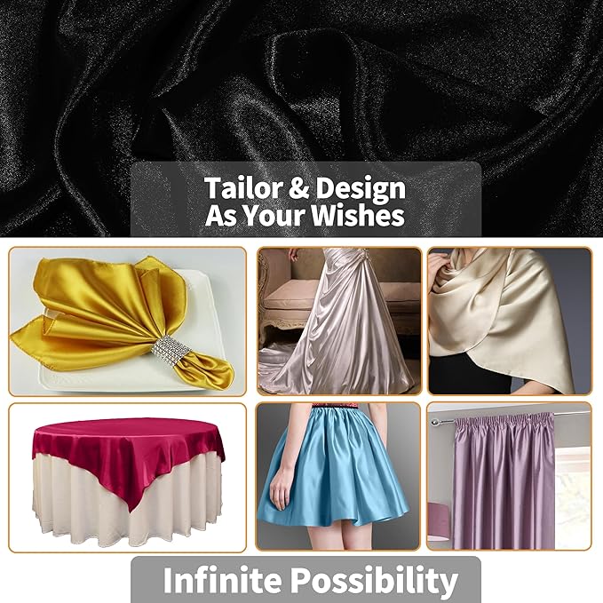 RUDONG M Black Satin Fabric by The Yard, 3 Yard x 60 Inch Wide Silky Charmeuse - Image 4