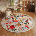 Rugcomf Round Rug 4ft Washable Circle Rug Non Slip Low Pile Boho Floral Small by Rugcomf