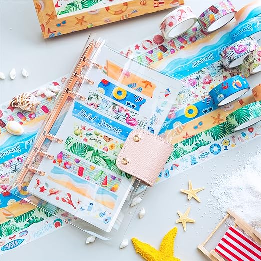 YUBBAEX 10 Rolls Four Seasons Washi Tape Set Beach Ice Cream Masking Decorative - Image 8