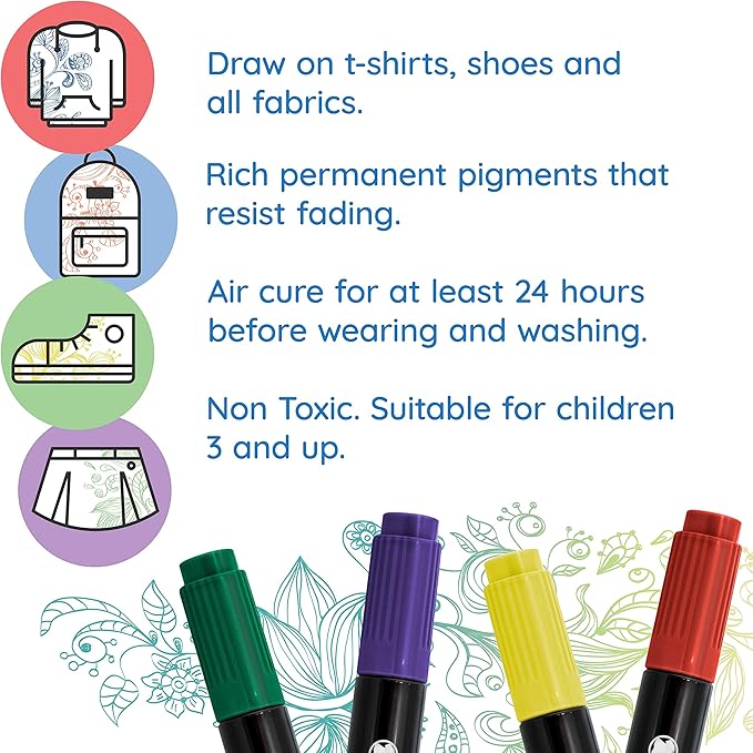 U.S. Art Supply Super Markers 20 Unique Colors Dual Tip Fabric & T-Shirt Marker - Image 4