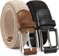 CHAOREN Stretch Belt Men 2 Pack - 1 3/8" Braided Golf Belts For Men - Casual Elastic For Pants and Jeans