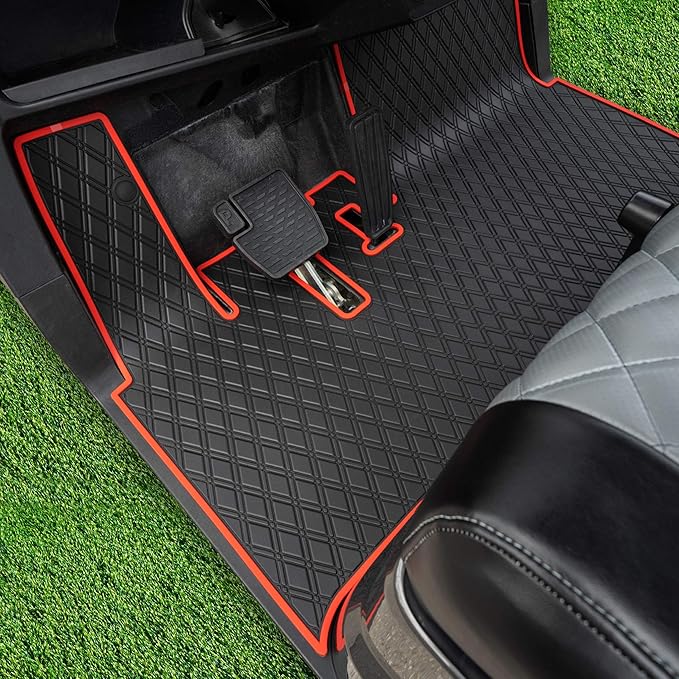 Xtreme MATS Golf Cart Rubber Floor Mat Compatible with Yamaha Drive2 EFI QuieTech Models Only (2017-2026) & UMAX Rally 4x4 - Black with Red Trim