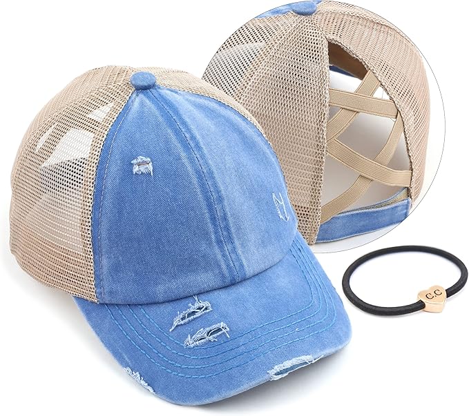 C.C Ponycap Messy High Bun Ponytail Adjustable Glitter Mesh Trucker Baseball Cap