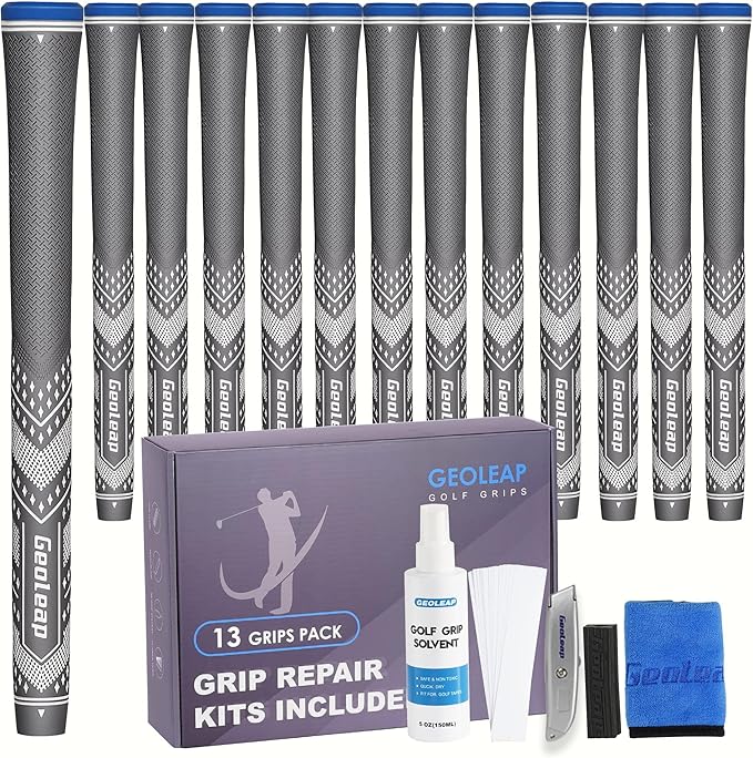 Geoleap Golf Grips Set of 13- Soft Reduce Taper Design Provides High Traction and Performance,13 Golf Club Grips with 15 Tapes or with All Repair Kits for Choice.