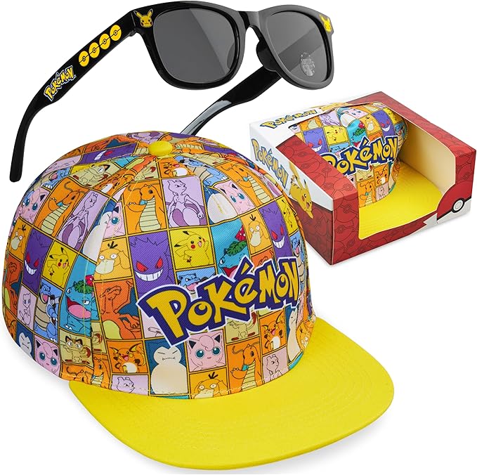 Get Trend Pokemon | Minecraft | Fortnite | Super Mario Kids Baseball Cap, Sunglasses Set UV Protection, Gamer Gifts for Boys