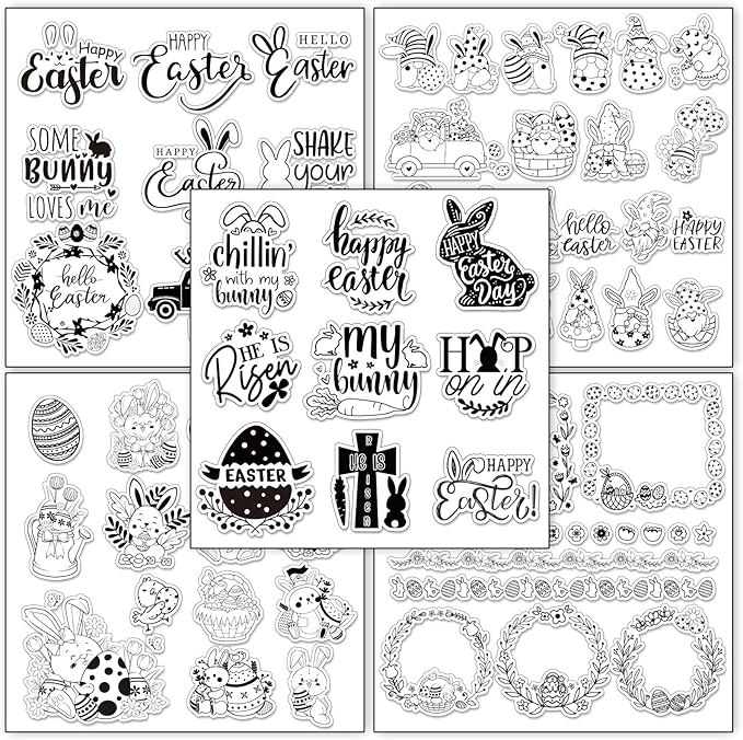 Whaline 5 Sheet Easter Clear Stamps Bunny Rabbit Egg Gnome Words Silicone by Whaline