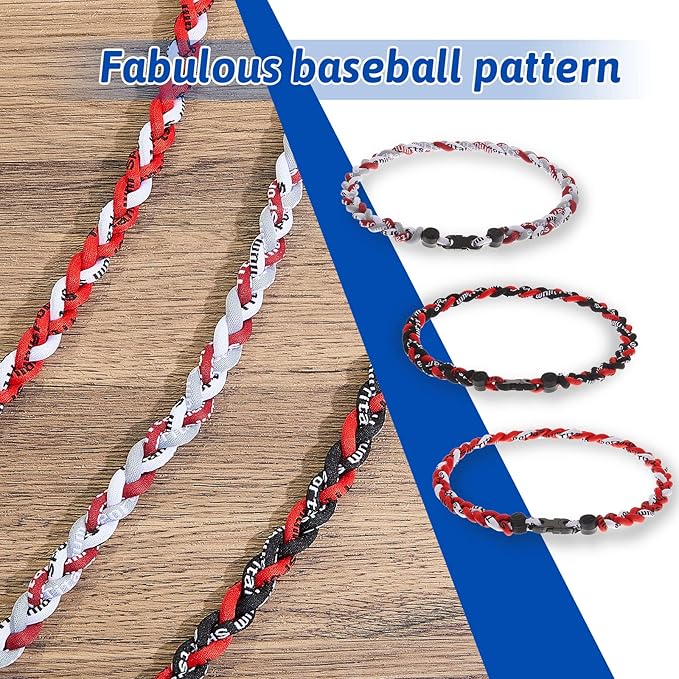 Junkin Baseball Necklaces Three Braided Rope Titanium Necklace for Fans Team Gifts Boys Men Player Softball Sports