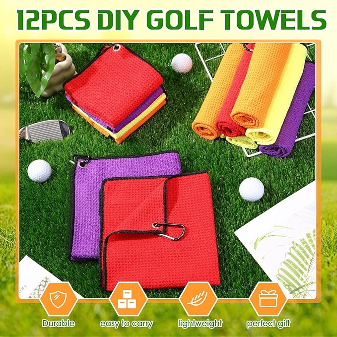 Batiyeer Golf Towel Bulk for Golf Bags 16'' x 16'' Microfiber Fabric Towel with Clip Waffle Pattern, Fitness, Camping, Hiking, Yoga
