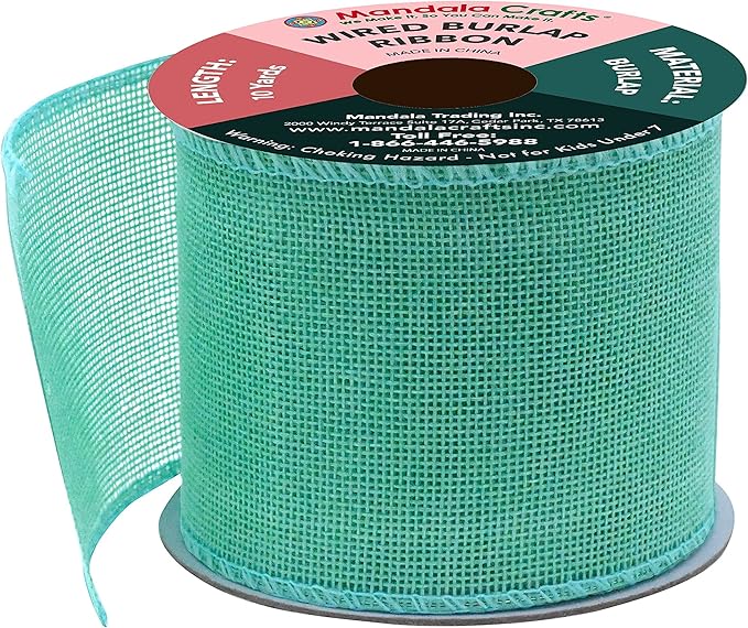 Mandala Crafts Turquoise Burlap Wired Ribbon 3 Inches Wide Jute Ribbons - Image 2