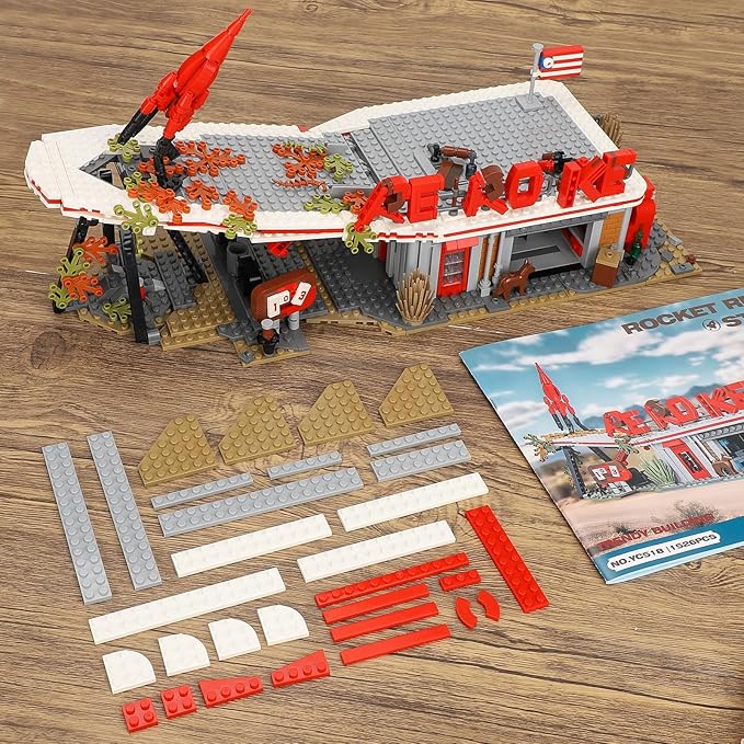 Rocket Gas Station Building Blocks Set, MOC Rocket Architecture Toy Model Kit - Image 7