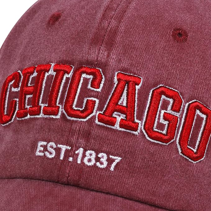 Chicago Hat for Men Women 3D Embroidery Vintage City Dad Hats Baseball Cap
