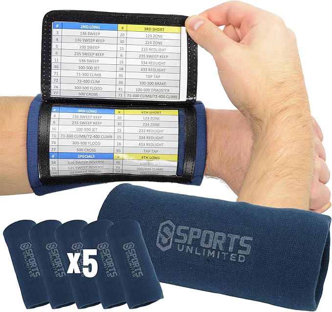 Sports Unlimited Adult Triple Wrist Coach, Football Wristbands for Plays, Baseball Wristbands, QB Arm Bands