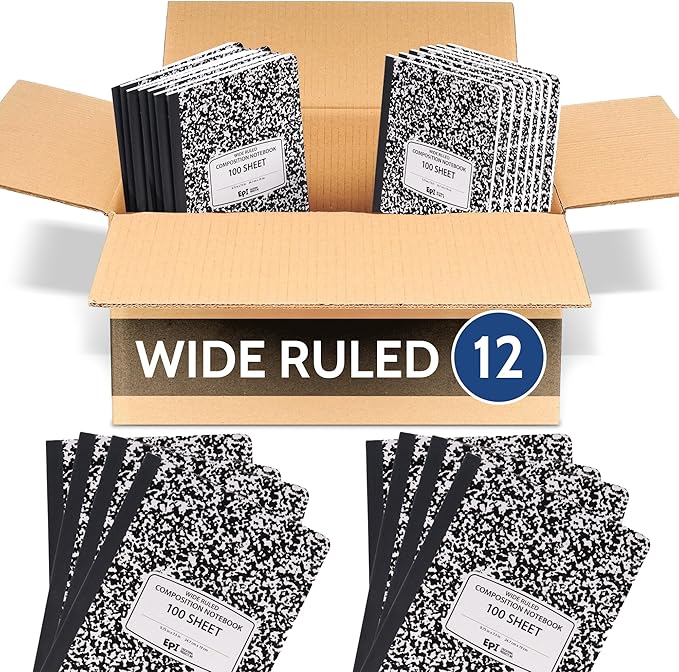 EPI Marble Hardcover Wide Ruled Composition Notebook | 200 Pages, 9.75 x 7.5 in by EPI