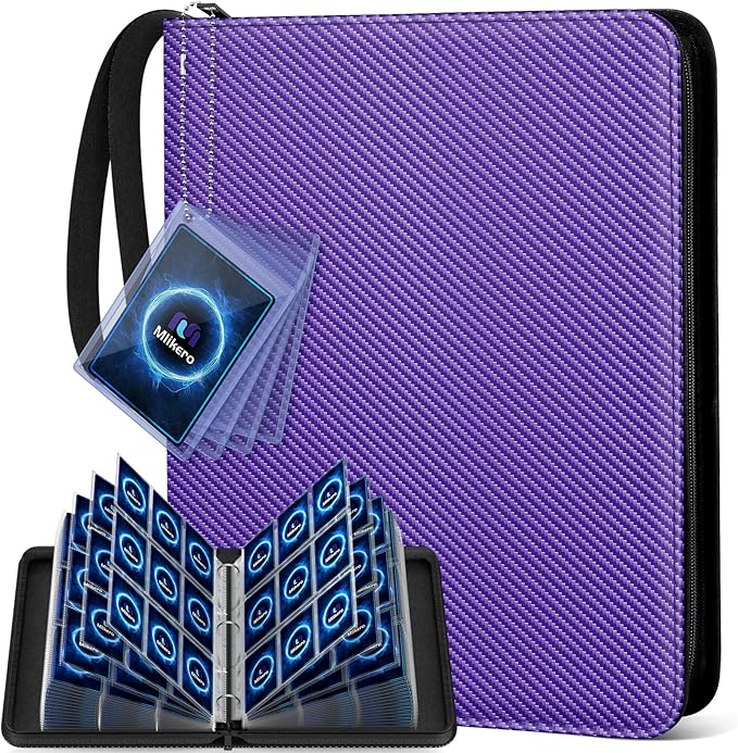 Mlikero Trading Card Binder, 9 Pocket Card Binder with Card Display Design, 720 Double Sided Pocket Collection Binder, Card Albums for MTG, TCG, and Sports Cards(Purple)