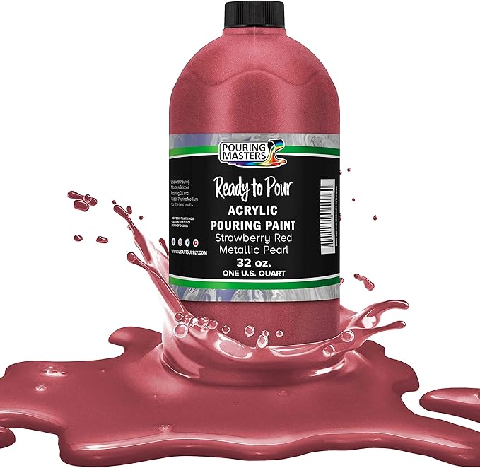 Pouring Masters Strawberry Red Metallic Pearl Ready to Pour Acrylic Pouring by USArtSupply