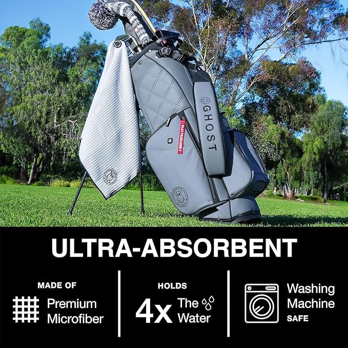 Ghost Golf Magnetic Towel (Caddie) - Premium Ultra-Absorbent Microfiber Golf Towel with Magnet for Golf Carts or Clubs - 18" x 40" Golfing Gear - Waffle Weave Pattern (Red)