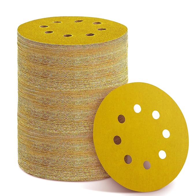150PCS 800 Grit Gold Sanding Discs, 5-Inch 8-Hole Sandpaper by YEHBS