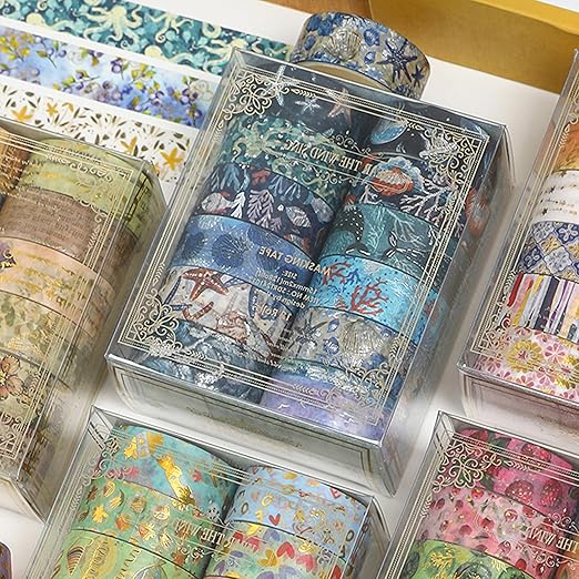 12 Rolls Charming Washi Tape Set Gold Silver Foil Detailing Arts Adhesive Tapes - Image 2