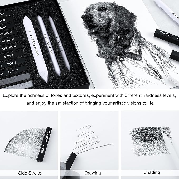 KALOUR 15 Pro Compressed Charcoal Drawing Set - Image 5