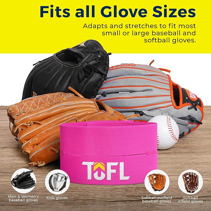 TOFL Baseball Glove Wrap Band for Mitt Shaping | Elastic Strap with Adjustable Closure for Pocket Forming & Storage | Youth & Adult Softball Mitt Care Accessory (Color & Quantity Options)