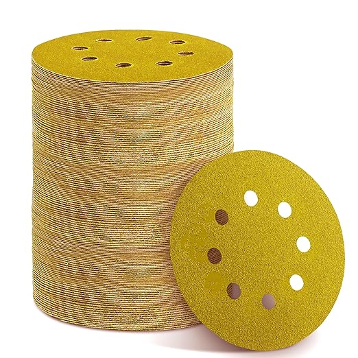 150PCS 80 Grit Gold Sanding Discs, 5-Inch 8-Hole Sandpaper by YEHBS