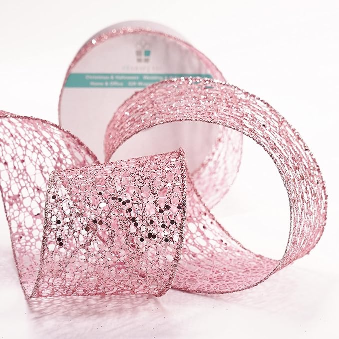 CT CRAFT LLC Sparkling Glitter Mesh Wired Ribbon 2.5" x 10 Yards Rose Gold - Image 3