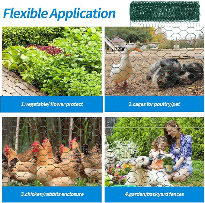 60'' x 150' Green Chicken Wire Fencing, 1 inch Chicken Wire and 20 Gauge - Image 6