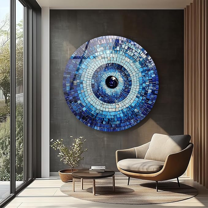 My Photostation.com 15.8'' Diameter Blue Mosaic Evil Eye Round Glass Wall Art - Image 7