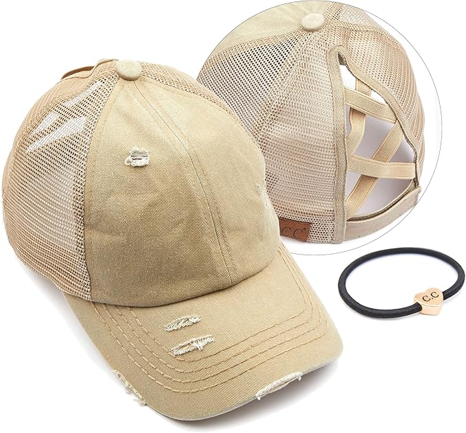 C.C Ponycap Messy High Bun Ponytail Adjustable Glitter Mesh Trucker Baseball Cap