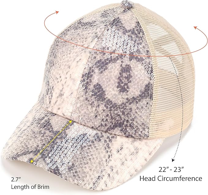 C.C Ponycap Messy High Bun Ponytail Adjustable Glitter Mesh Trucker Baseball Cap