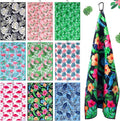 Fanfanwin 9 Pcs Golf Towel Bulk 24 x 16 Inches Microfiber Waffle Towel with Clip Tri Fold Portable Rag Accessories for Golf Bag Mini Tournament Club Yoga Fitness Remove Sand Mud Dirt Sweat(Hawaiian)