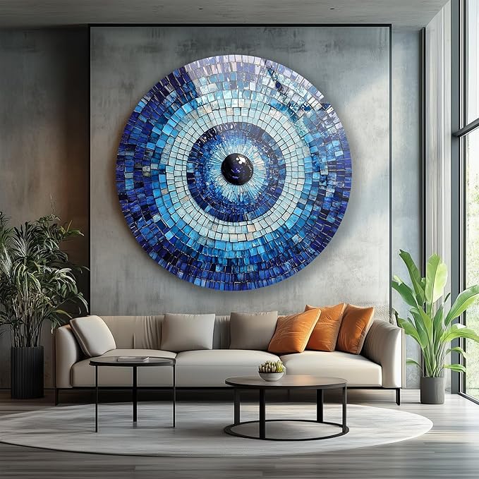 My Photostation.com 10'' Diameter Blue Mosaic Evil Eye Round Glass Wall Art - Image 6