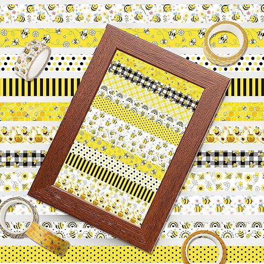 12 Rolls Bee Washi Tape Set, Bumblebee Daisy Masking Tapes - Image 7