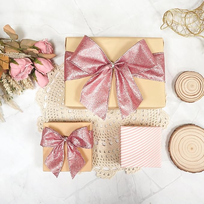 CT CRAFT LLC Glitter Wired Ribbon 1.5" x 10 Yards Rose Gold - Image 4