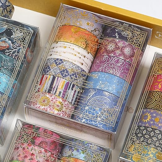 12 Rolls Charming Washi Tape Set Gold Silver Foil Detailing Arts Adhesive Tapes - Image 2
