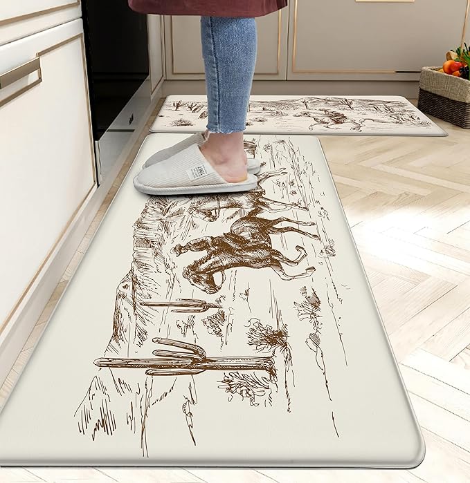 Western Kitchen Mat Rugs Set of 2 Aztec Anti Fatigue Non-Slip Kitchen mats by weesire