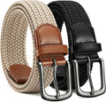 CHAOREN Stretch Belt Men 2 Pack - 1 3/8" Braided Golf Belts For Men - Casual Elastic For Pants and Jeans
